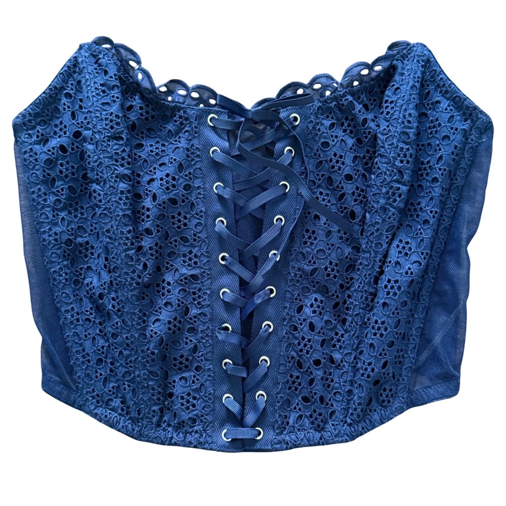Victoria's Secret Navy Blue‎ Lace Corset Bustier Top S NWT Retro Party